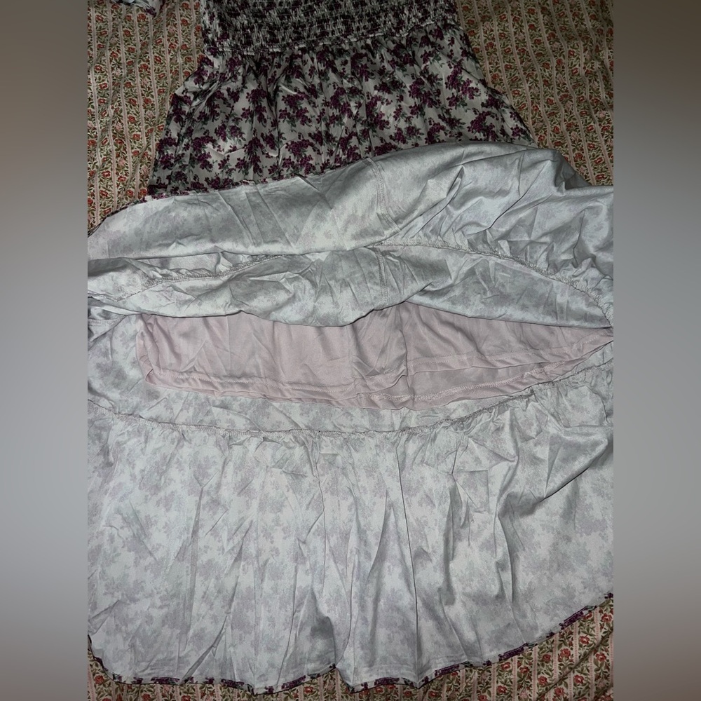 NWOT FEHRNVI Tayla Taupe Purple Floral Midi Cottagecore / Prairie Dress Large - Picture 9 of 10